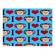 I le coeur Monkeys les Valentines bleus turquoises Cartes Postales