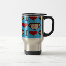I le coeur Monkeys les Valentines bleus turquoises Tasse À Café