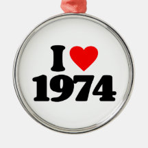 I LOVE 1974 CHRISTMAS TREE ORNAMENTS