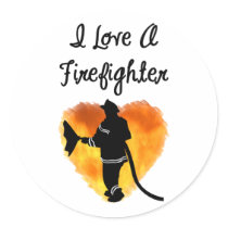 I Love A Firefighter Round Stickers