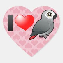 I Love Africa Greys Heart Stickers