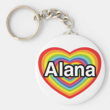 I love Alana, rainbow heart Keychain