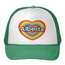 I love Alberta, rainbow heart Hats