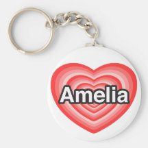 I love Amelia. I love you Amelia. Heart Keychain