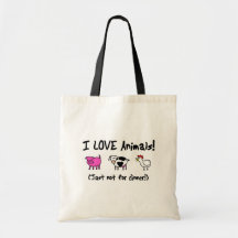 I Love Animals Vegetarian Canvas Bags