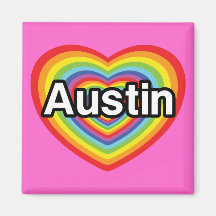 I love Austin, rainbow heart Magnets