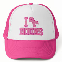 I Love Boobs Breast Cancer Ribbon Hats