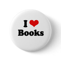 I Love Books Tshirt Button