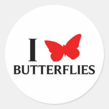 I Love Butterflies Round Sticker