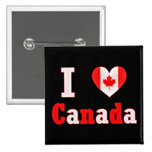 I Love Canada Maple Leaf Heart Pinback Buttons