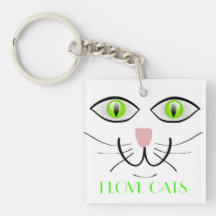 I Love Cats Cat Face Cute Feline Design Square Acrylic Key Chain