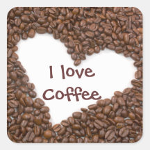 I Love Coffee Square Stickers