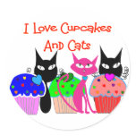 "I love cupcakes and cats"--Cupcake Lovers Gifts Round Stickers
