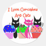 "I love cupcakes and cats"--Cupcake Lovers Gifts Round Stickers
