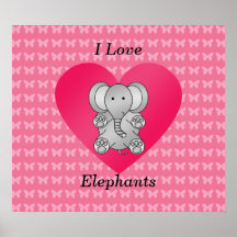 I love elephants pink butterflies print