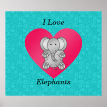 I love elephants turquoise flowers print