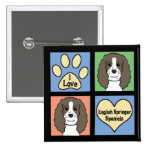 I Love English Springers Pinback Buttons