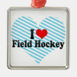 I Love Field Hockey Christmas Ornaments