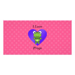 I love frogs pink polka dots customized photo card