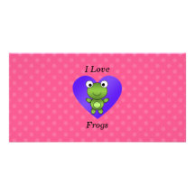 I love frogs pink polka dots customized photo card