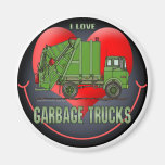 I Love Garbage Trucks Green Round Magnet