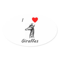 I Love Giraffes Oval Stickers