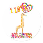 I LOVE GIRAFFES ROUND STICKER