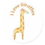 I Love Giraffes Round Stickers