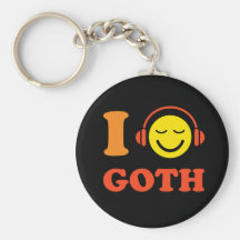 I love goth music smiley with headphones keychain