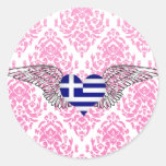 I Love Greece -wings Round Sticker