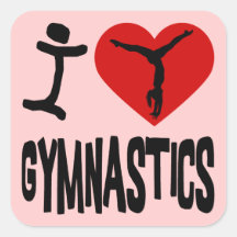 I Love Gymnastics Square Stickers