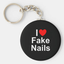 I Love (Heart) Fake Nails Keychain