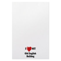I Love (Heart) My Old English Bulldog Dog Stationery Design
