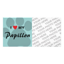 I Love (Heart) My Papillon Pawprint Photo Cards