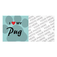 I Love (Heart) My Pug Pawprint Customized Photo Card