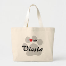 I Love (Heart) My Vizsla Pawprint Tote Bag