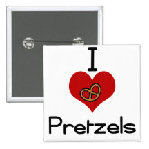I love-heart pretzel pinback buttons