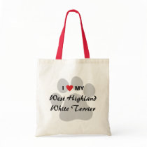 I Love (Heart) Westie Pawprint Tote Bag