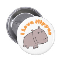 I Love Hippos Pinback Buttons