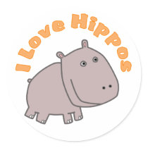 I Love Hippos Round Stickers