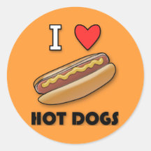 I Love Hot Dogs Round Sticker