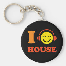 I love house music smiley with headphones keychain