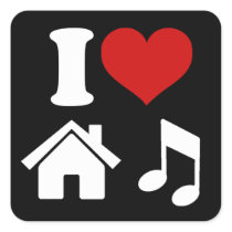 I Love House Music Square Sticker