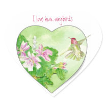 I love Hummingbirds, Bird Collection Heart Sticker