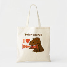 I Love I Heart Dinosaurs Cartoon Tyrranosaurus Rex Canvas Bags