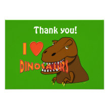 I Love I Heart Dinosaurs Cartoon Tyrranosaurus Rex Personalized Invitations