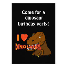 I Love I Heart Dinosaurs Cartoon Tyrranosaurus Rex Custom Invite