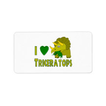 I Love (I Heart) Triceratops Cute Dinosaur Personalized Address Labels