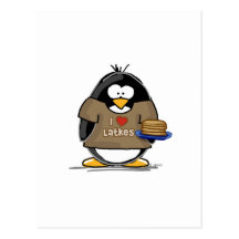 I Love Latkes Penguin Post Card