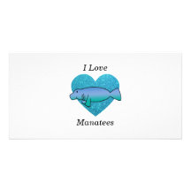 I love manatees turquoise glitter heart photo card template